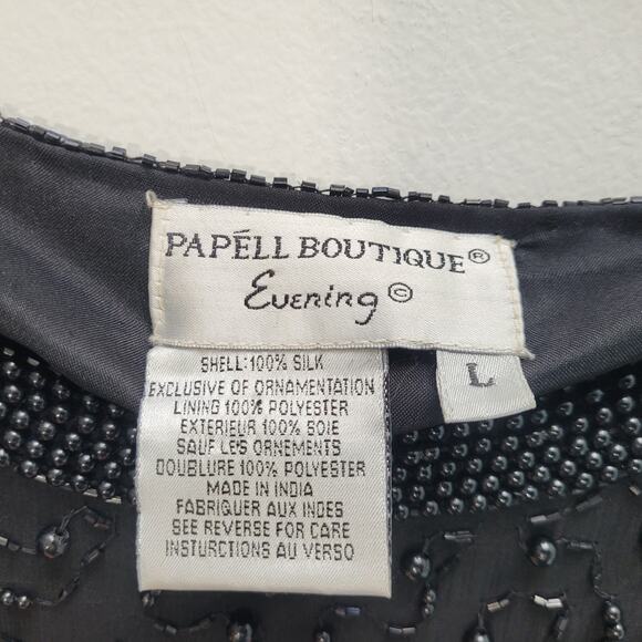 Papell Boutique Evening Black Silk Beaded Tunic Long Sleeve Top Womens Large - Picture 11 of 13
